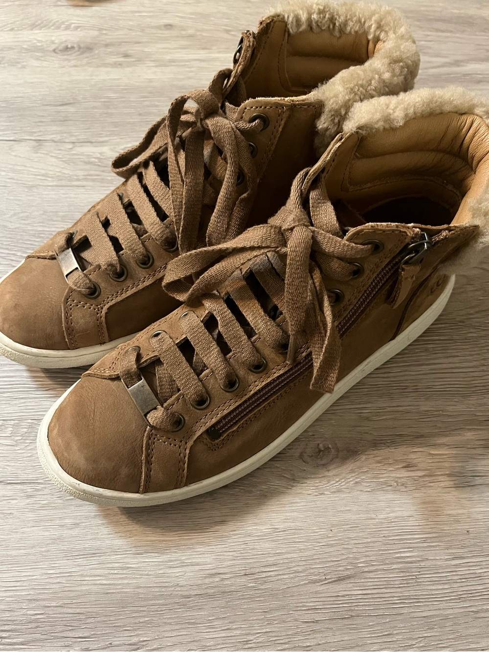UGG Blaney Shearling Lined High‑Top Sneakers w/Side Zip & Lace Combo